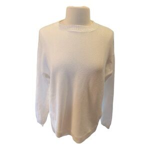 Winter White Textured Scoop Neck Ribbed High Low Hem Generous Med​​​​​​​​